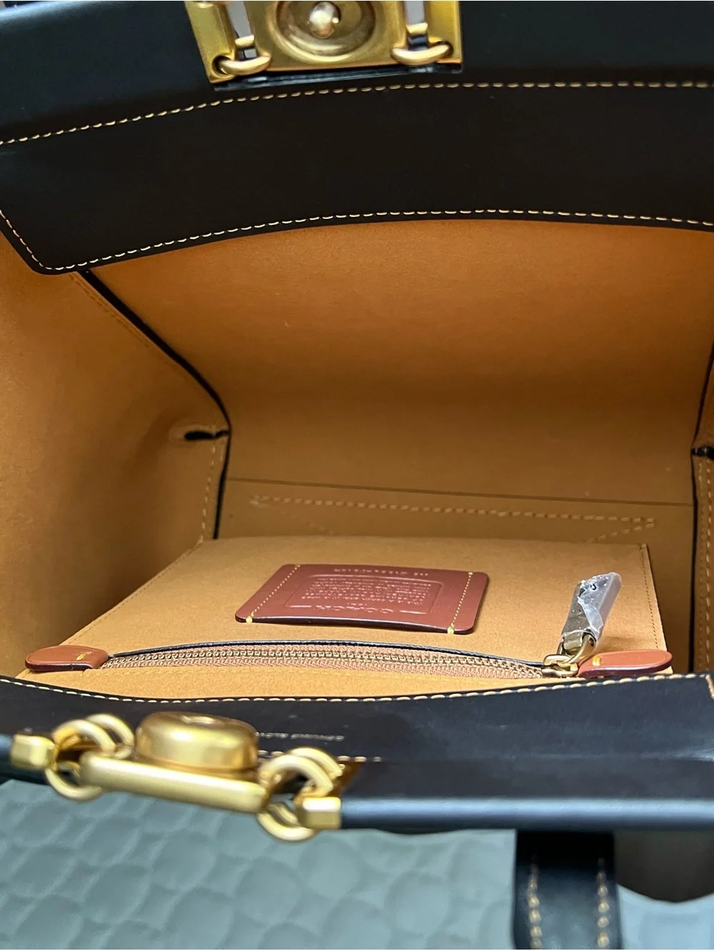 COACH Black Leather mixed leather Troupe Tote satchel with Gold-Tone Hardware